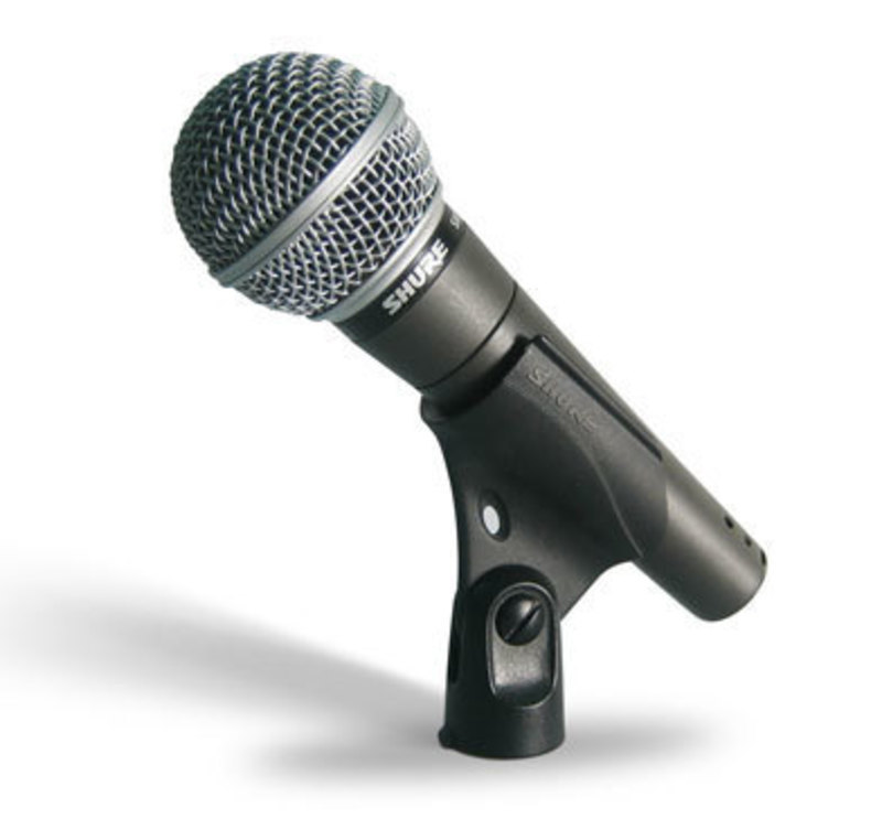 Side view of SM58 Microphone mounted in the microphone stand