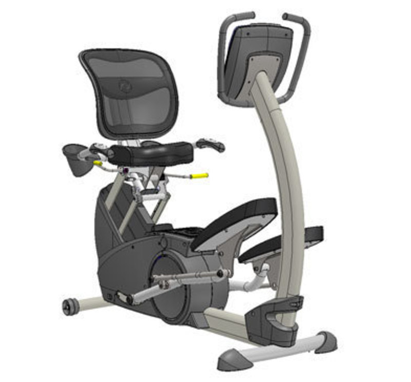 Three quarters front view of the initial design of the xR3 elliptical machine