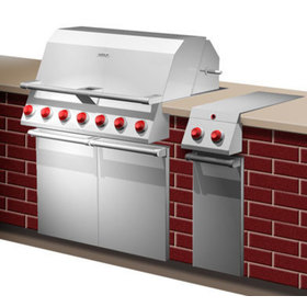 Concept rendering showing the gas grill and a small side burner unit built in next to it