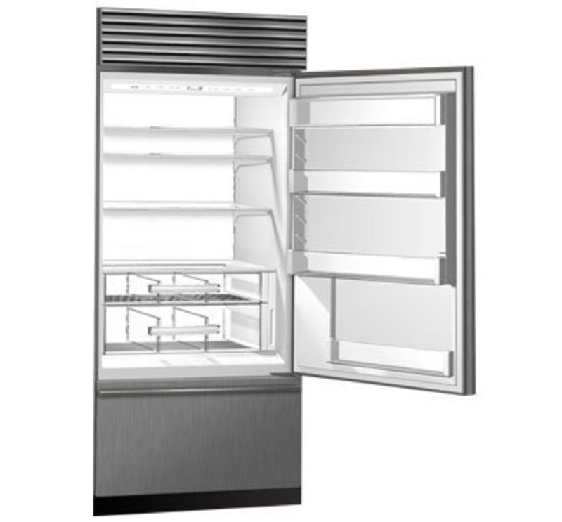 Rendering of the built in refrigerator with its door open