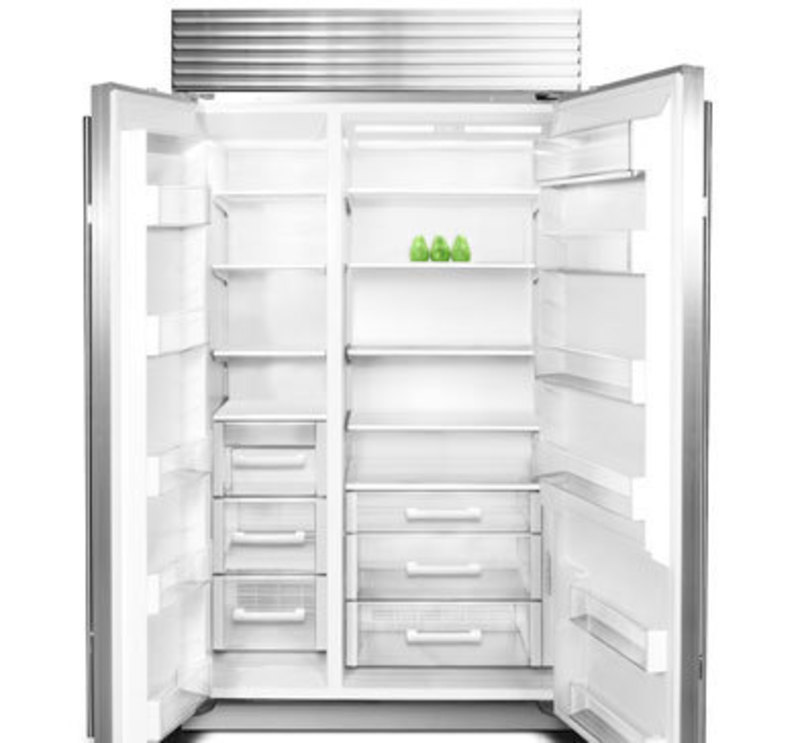Sub-Zero, Inc.: Side-by-Side Built-In Refrigeration Front view of the side by side refrigerator with both doors open