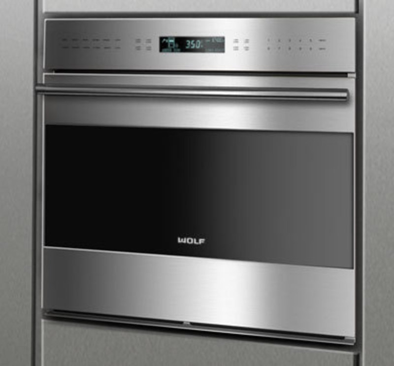 Wolf Appliance, Inc.: E Series Built-In Wall Ovens, Unframed Door Style Rendering of a single oven built into a wall