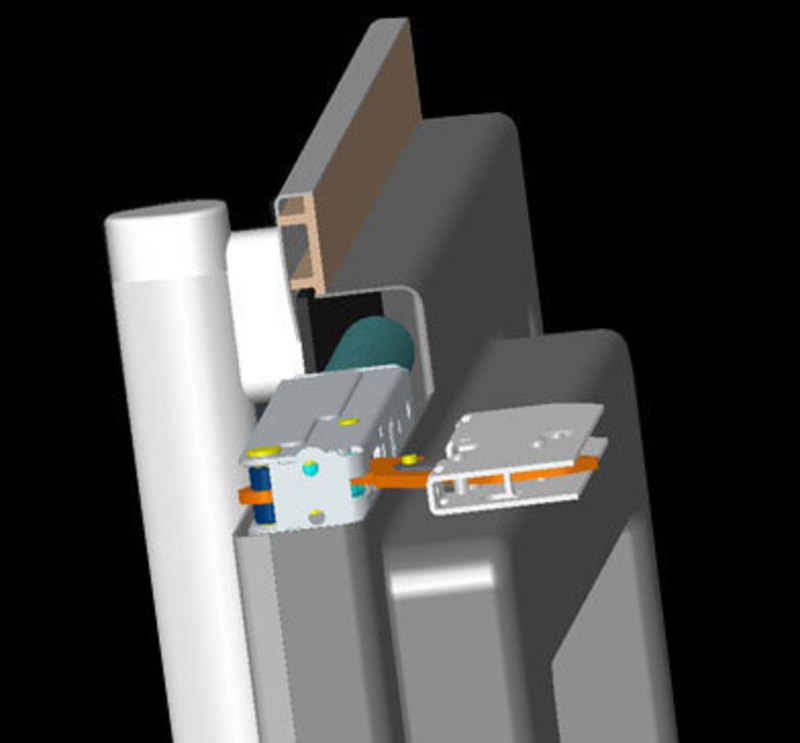 Wolf Appliance, Inc.: E Series Built-In Wall Ovens, Unframed Door Style CAD view of the oven door lock