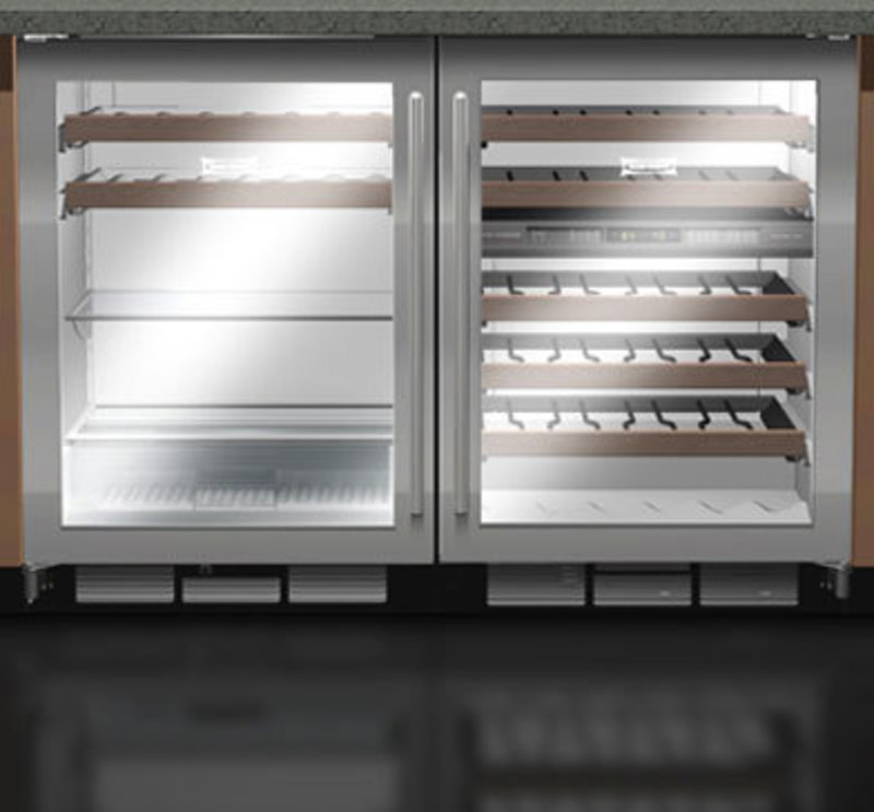 Front view rendering showing two side by side units showing shelves in place