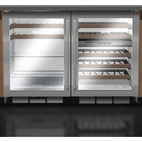 Front view rendering showing two side by side units showing shelves in place