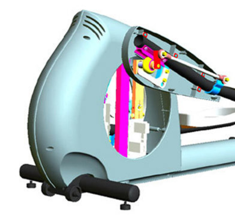 Close up CAD view of the rear assembly for the total body cross trainer