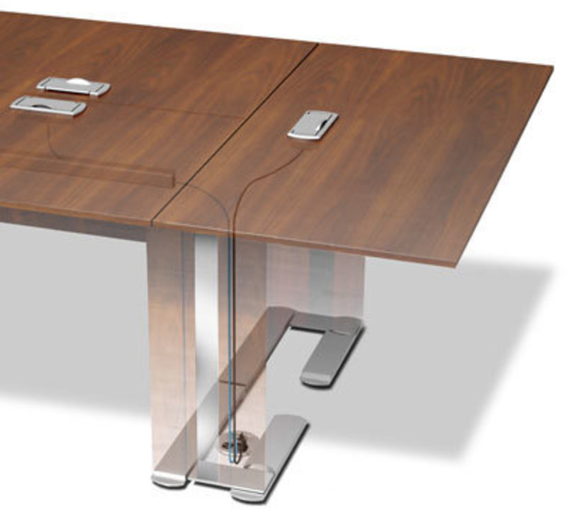 Rendering of the table with a transparent leg showing where the wires travel through