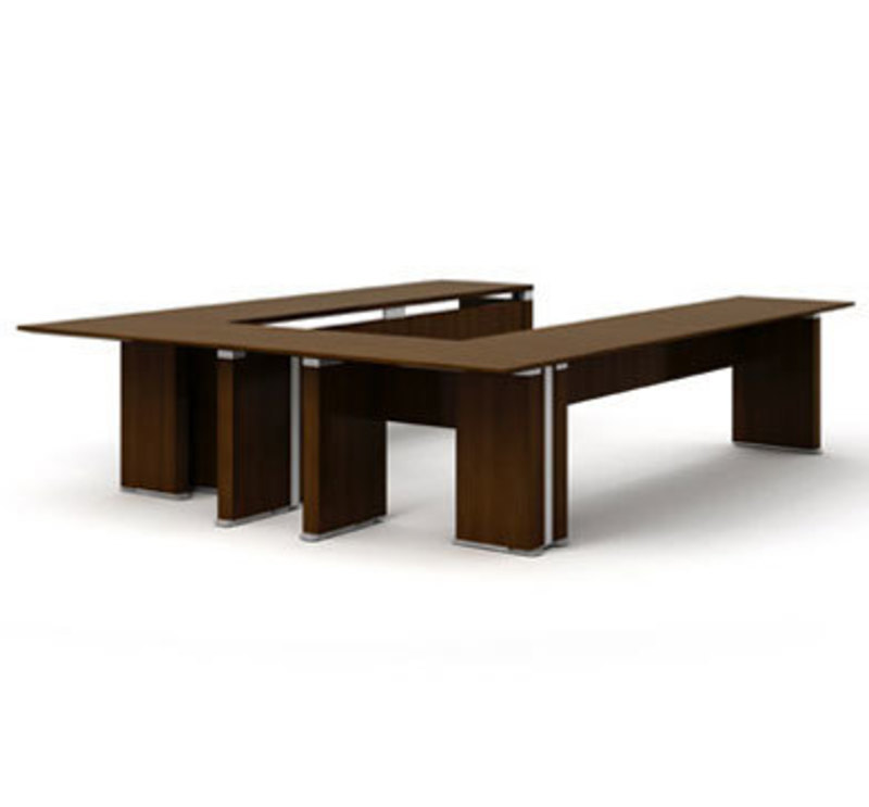 Nucraft Furniture Company: Discovery Table Three quarters view showing the Discovery table in a U-shaped format