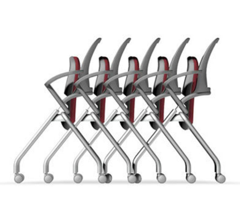 Allsteel Inc.: Get Set Chair Side view showing how the chairs fold up and nest together in a single-file line