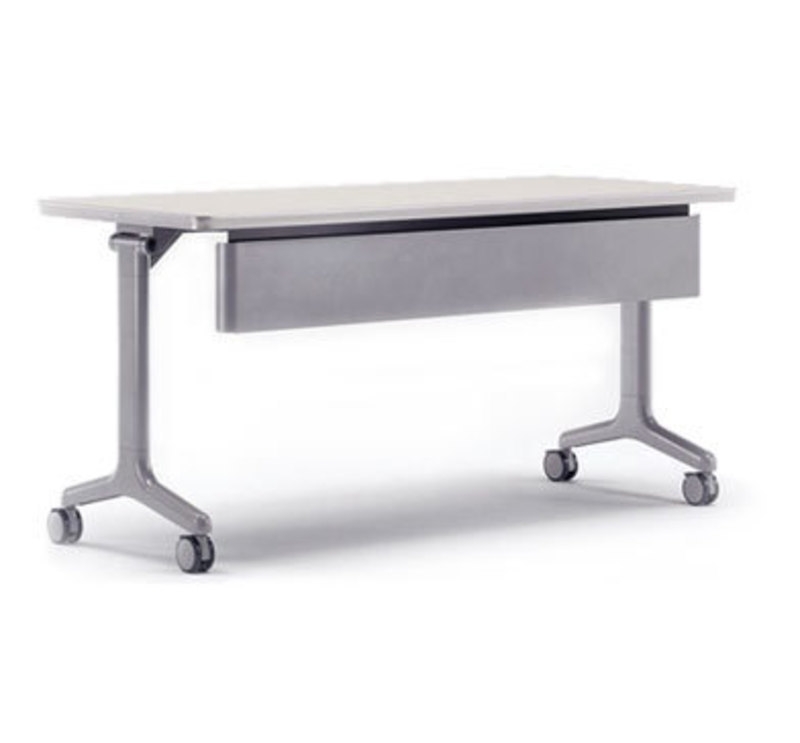 Allsteel Inc.: Get Set Table Three quarters front view showing the Get Set table with a modesty panel installed