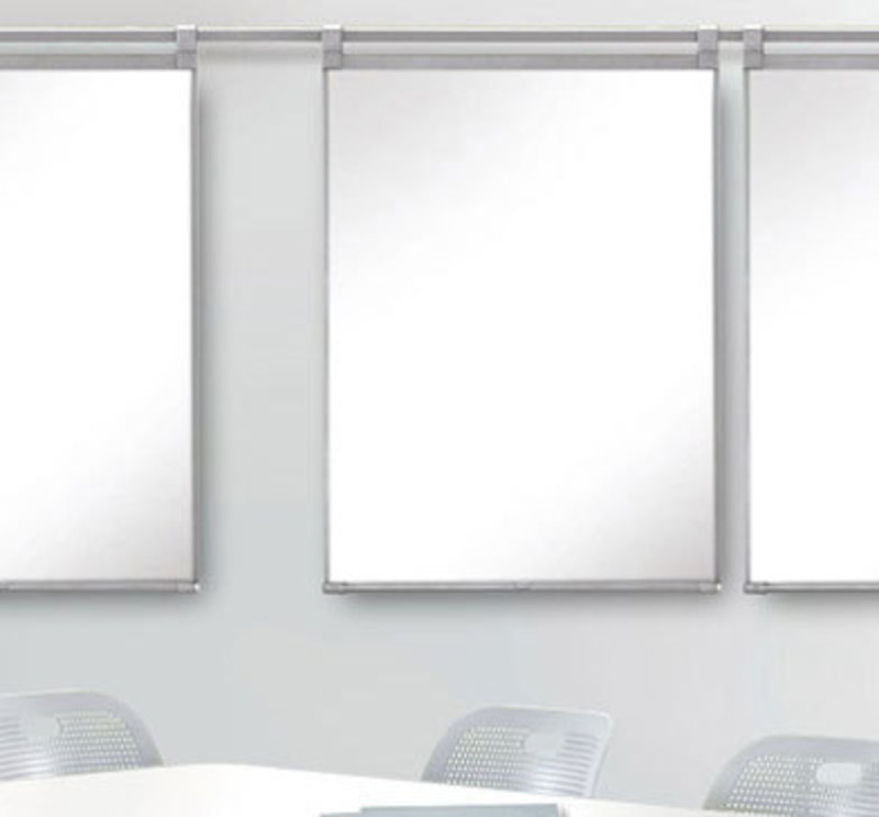 Allsteel Inc.: Get Set Presentation Example rendering showing Get set presentation boards install onto a wall
