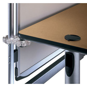 Close up view showing how the interlock system can attach a Here table to a Here display board