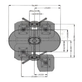 Top schematic view of the frameworx table with dimensions