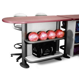 Detail view showing how bowling balls and bags could be stored on a frameworx modualr wall
