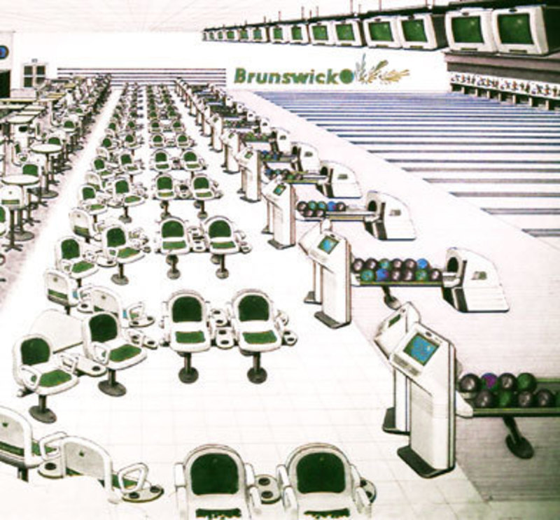 Concept rendering showing a bowling alley furnished with Brunswick products