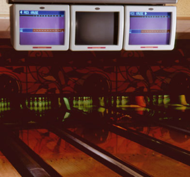 Image showing overhead scorers at a bowling alley