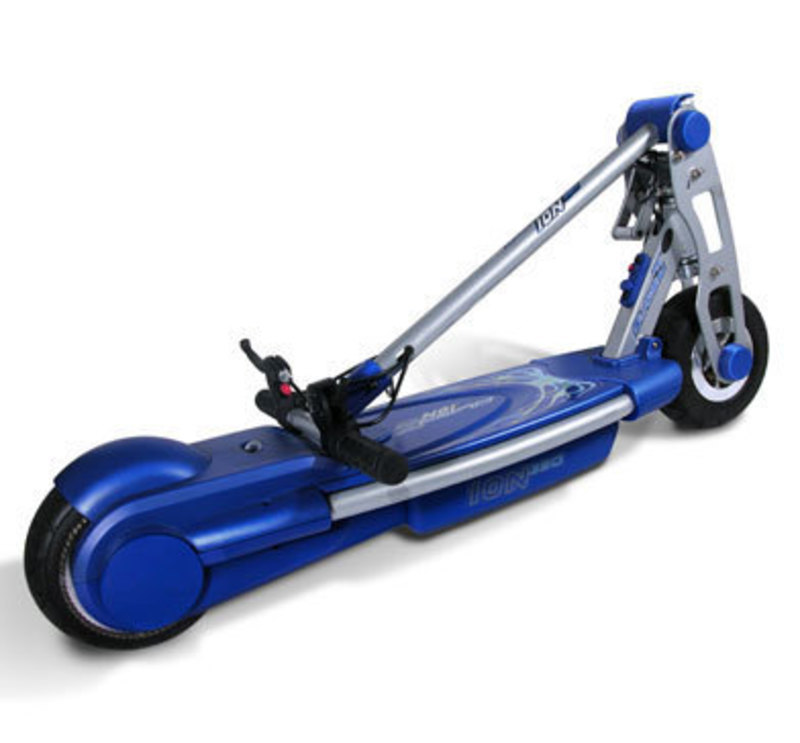 Bladez, Inc.: ION 350 Electric Scooter View of the ION 360 Scooter with its handlebar folded down