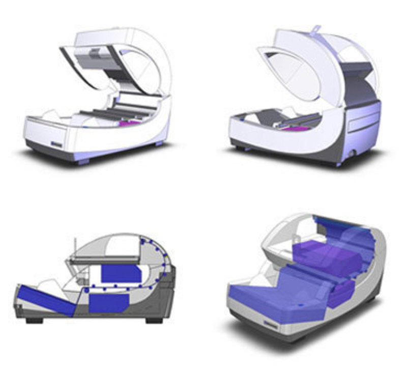 Collage of images showing how the document trackway fits inside the Ngenuity Scanner