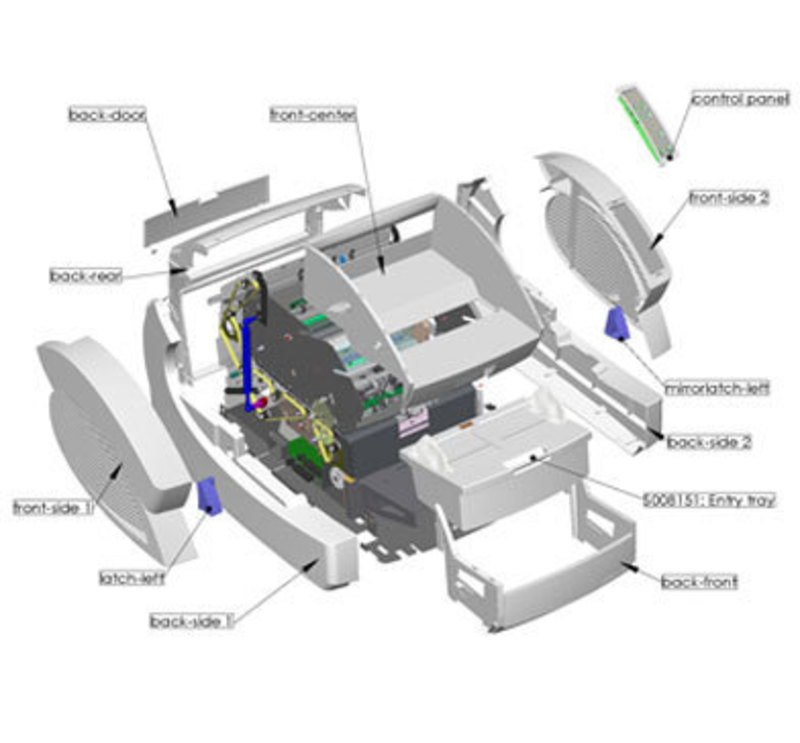 Kodak (Böwe Bell+Howell) : Ngenuity Document Scanner SolidWorks exploded view of the Ngenuity Scanner outer enclosure