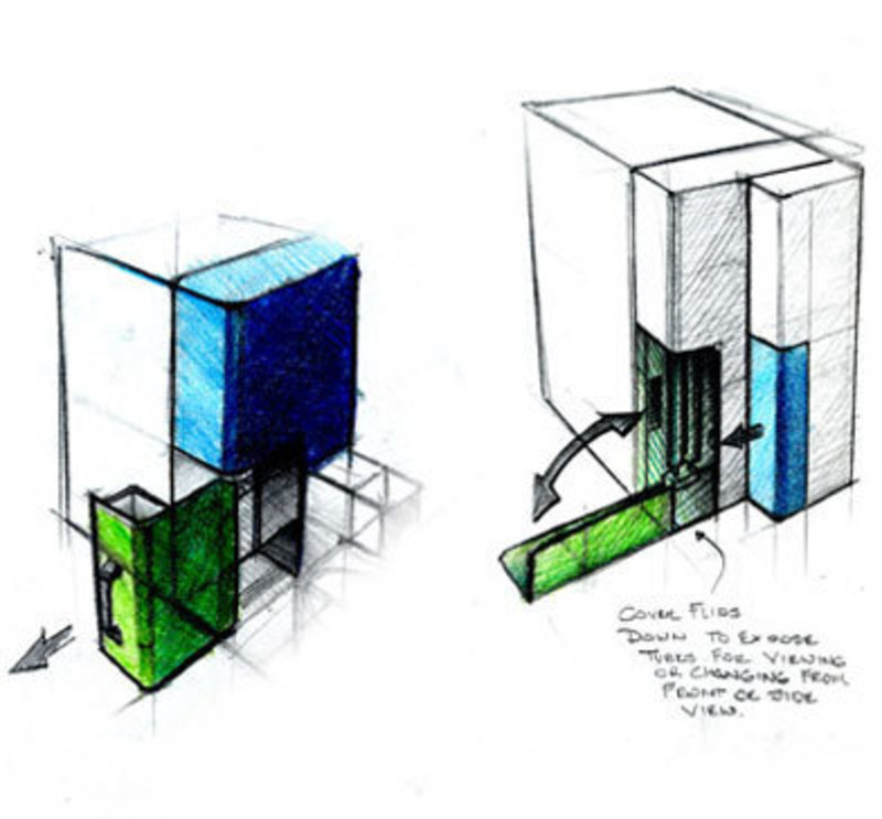 Concept sketches showing different ways samples can be removed from the SC632