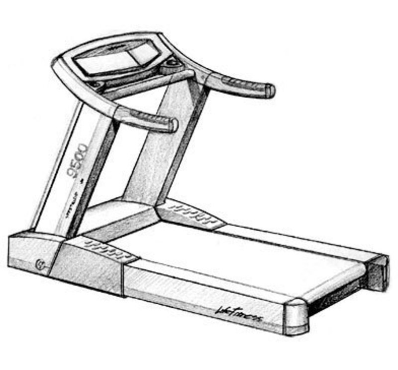 Three quarters rear view concept rendering for a life fitness treadmill