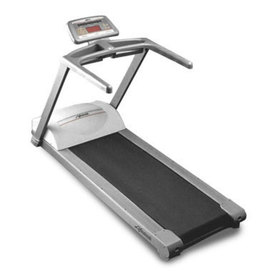 Three quarters rear view of the life fitness treadmill