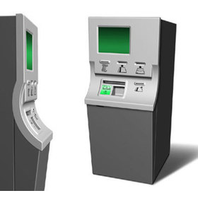 Side and three quarters view concept rendering for the transaction Kiosk