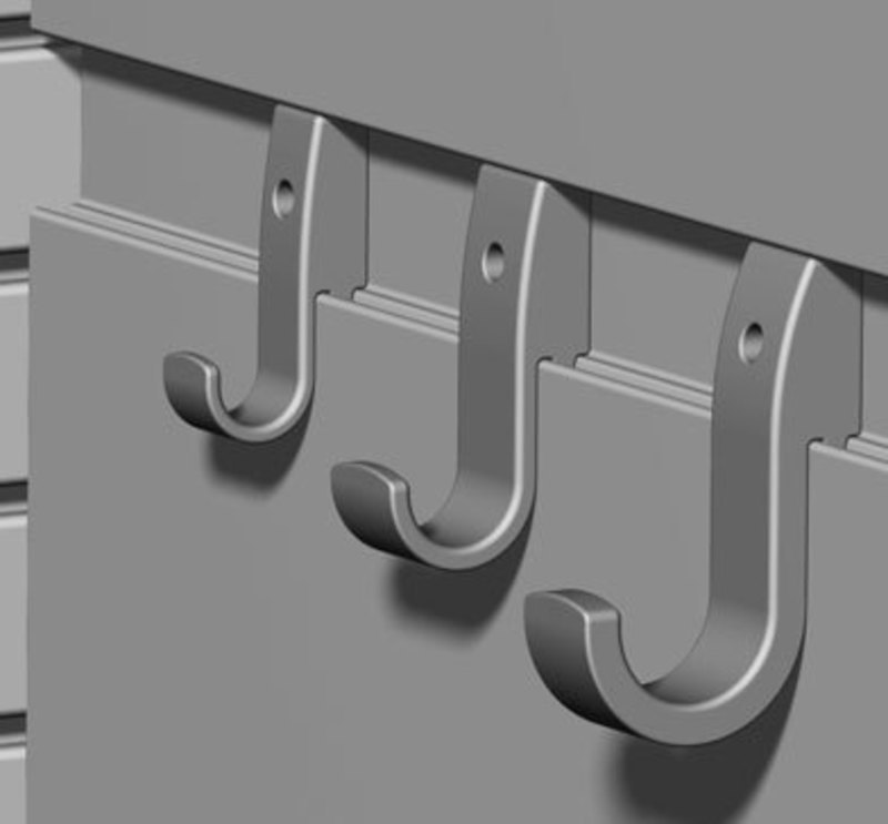 Detail view of Transwall storage system compatible hooks