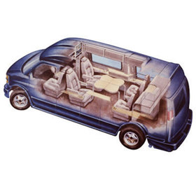 Concept rendering with a cut-away showing the furniture layout of the mobile office vehicle