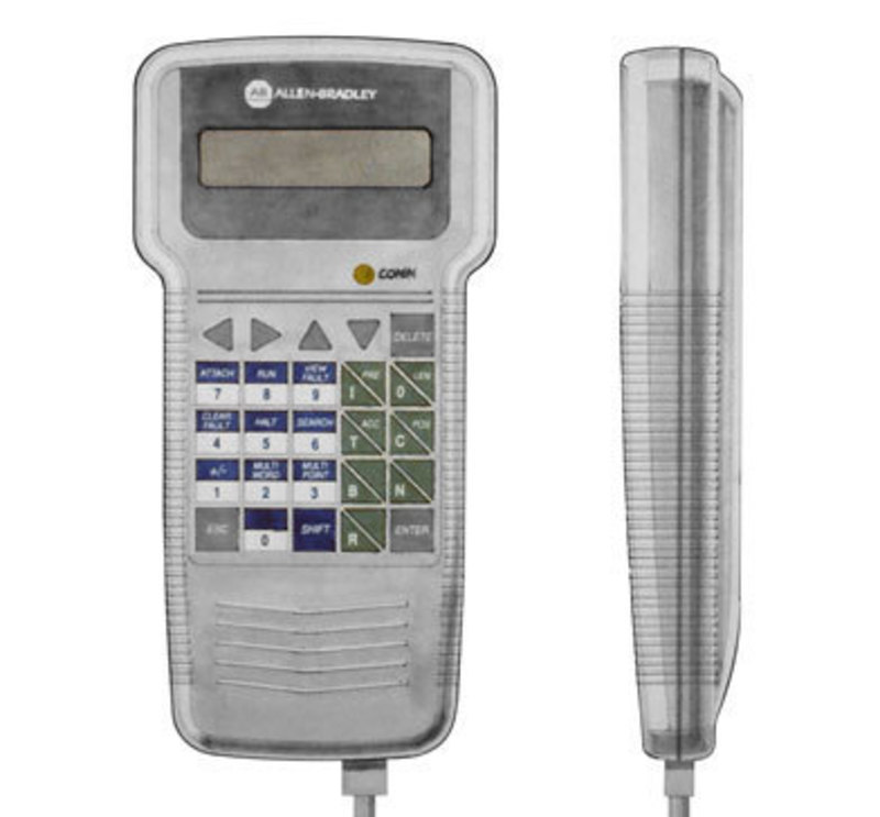 Front and side views of the final design for the Allen-Bradley handheld controller