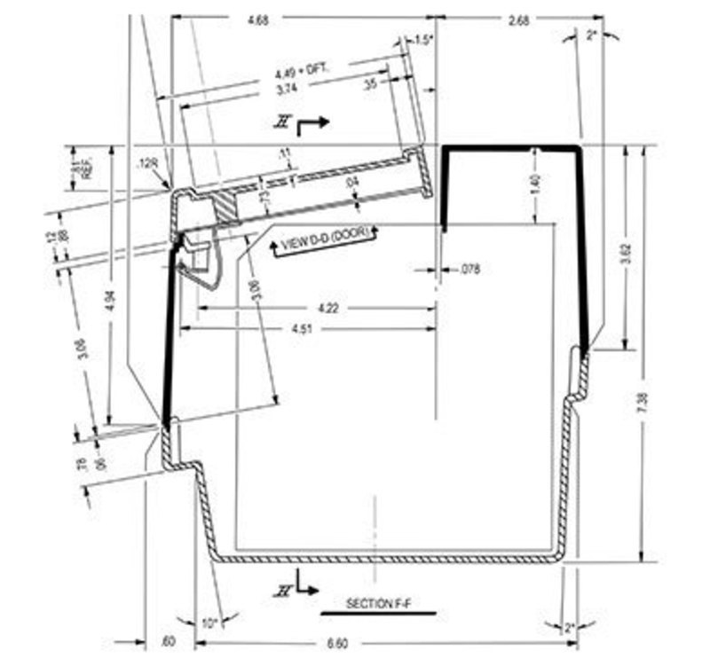 Cross-section engineering drawing for the check processor