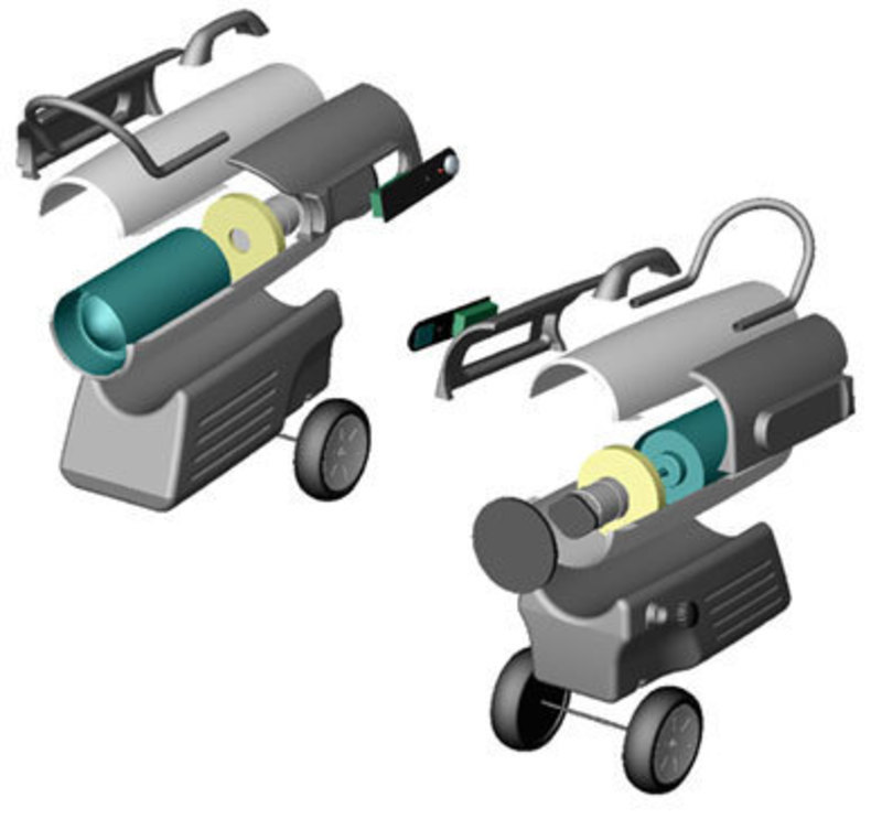 CFM Home Products: Dyna-Glo Delux Kerosene Heater SolidWorks exploded view of the Dyna-Glo Delux