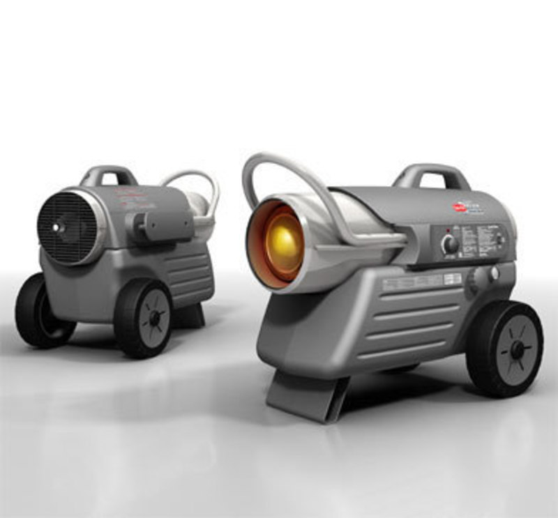 CFM Home Products: Dyna-Glo Delux Kerosene Heater Front and reverse three quarters view of the Dyna-Glo heater