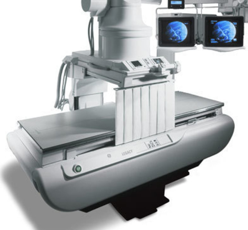 Three quarters front view of the final production version of the Advantx x-ray table