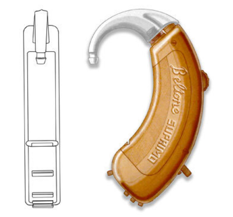 Concept rendering for an early design for the Lyric hearing aid showing side and front views