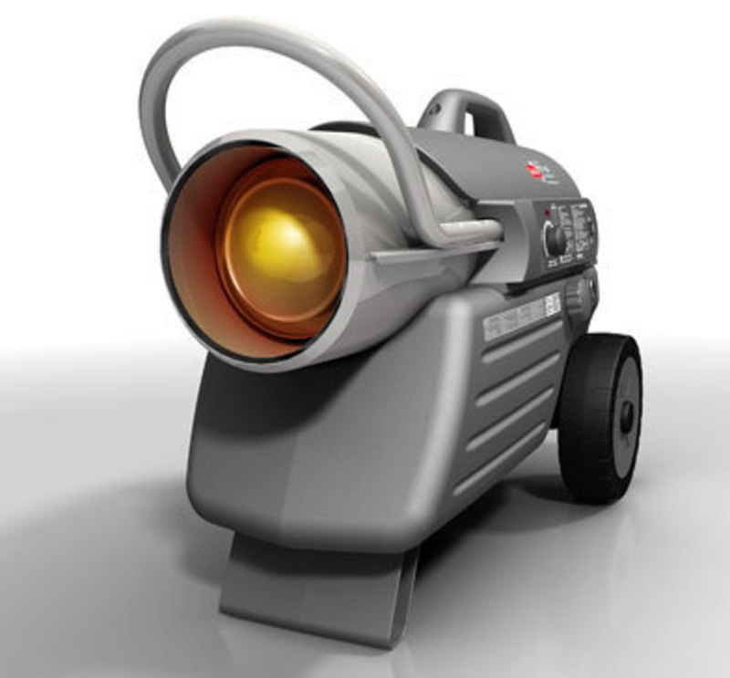 CFM Home Products: Dyna-Glo Delux Kerosene Heater Front three quarters view of the Dyna-Glo Delux
