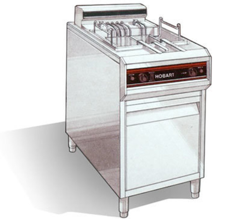 Three quarters front view rendering of a deep fryer