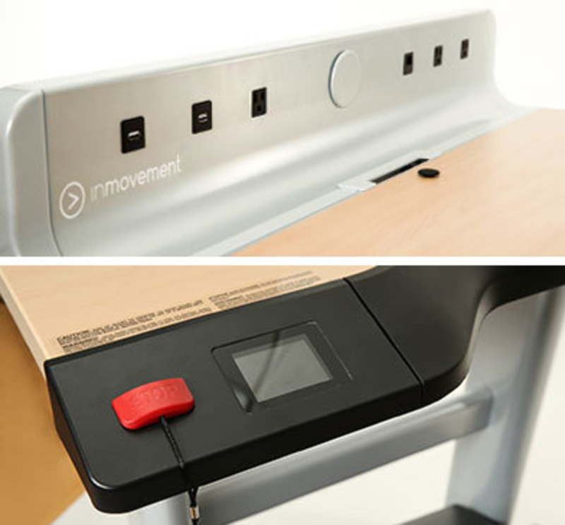 Detail view of InMovement's charging ports and emergency stop