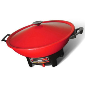 Three quarters overhead view of the electric wok