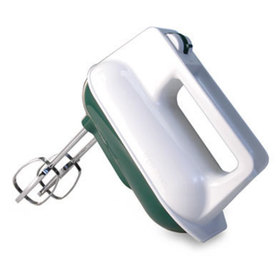 Three quarters front view of the West Bend hand mixer