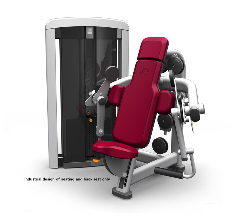 In context view of the Hancock saddle seat on a Bicep curl machine
