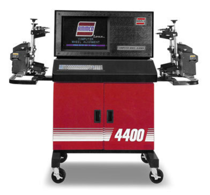 Front view of the production version of the Ammco wheel aligner