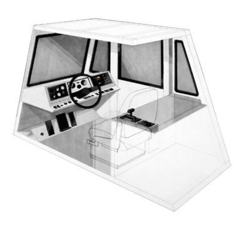 Concept drawing showing the indicator panel in the context of the truck cab