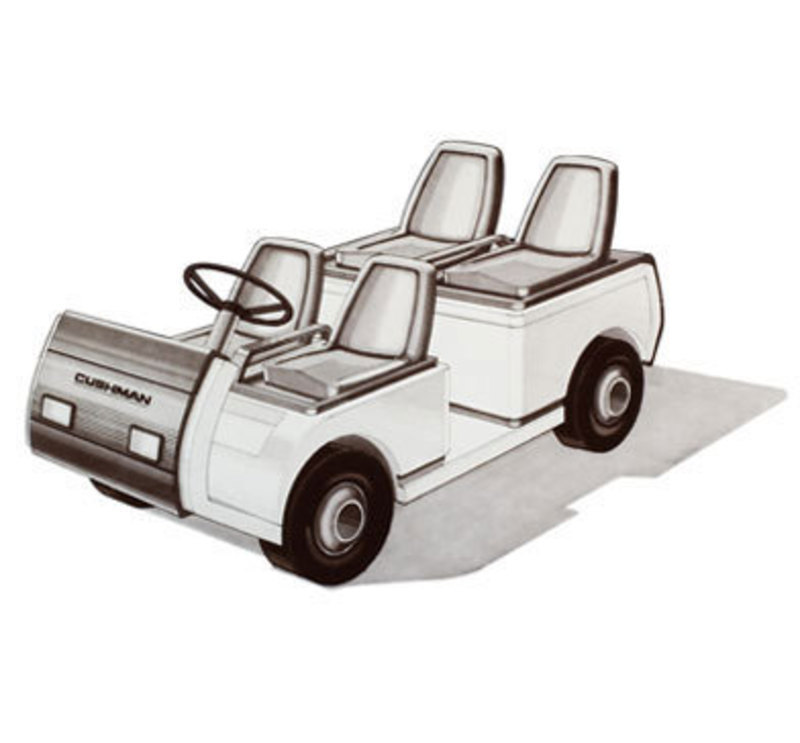 Three quarters front view of an initial design for the Cushman Turf-Care Vehicle