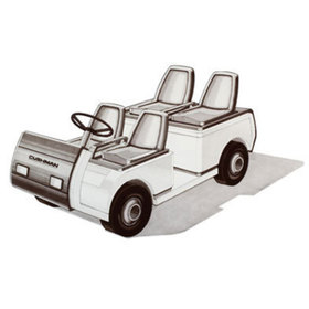 Three quarters front view of an initial design for the Cushman Turf-Care Vehicle