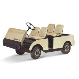 Three quarters front view of the final design of the Cushman turf-care vehicle