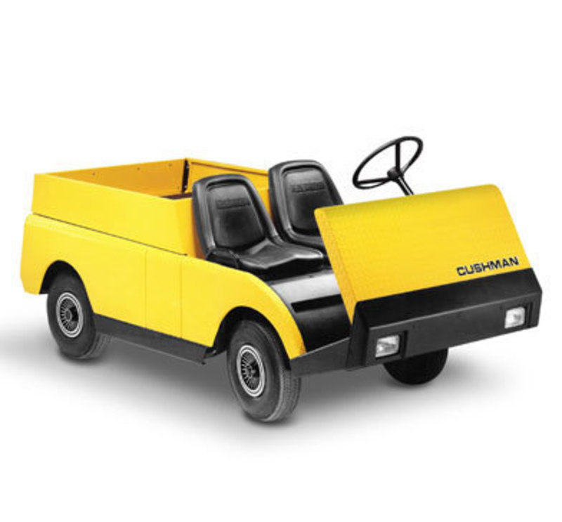 Final design of the Cushman Utility vehicle in an industrial yellow color