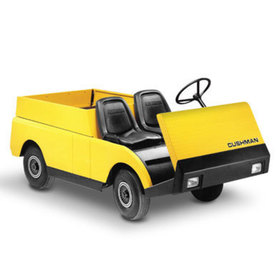 Final design of the Cushman Utility vehicle in an industrial yellow color