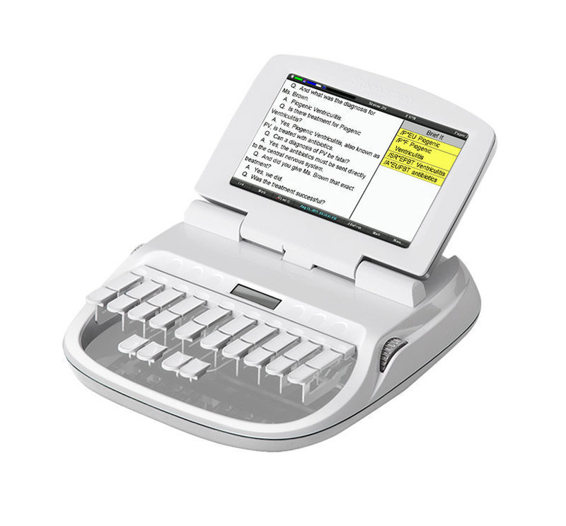 Stenograph Corporation: Luminex Writer Three-quarters front view of Luminex Writer with screen angled towards the user