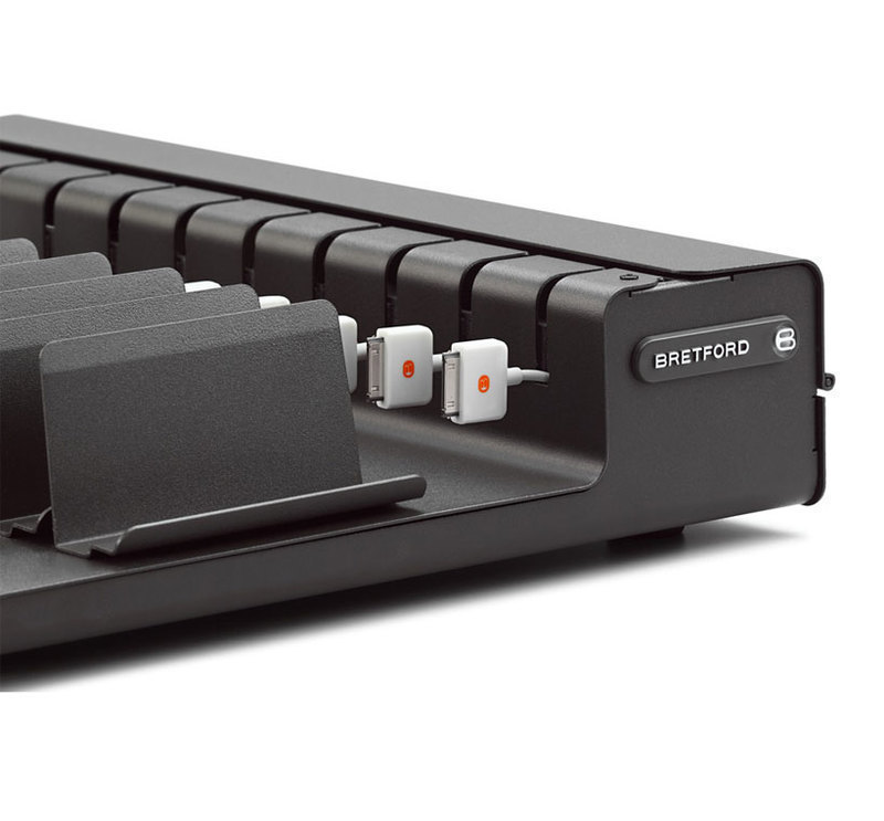 Bretford Manufacturing, Inc.: PowerRack® for iPad 2 Detail view of the Bretford PowerRack with no iPads connected